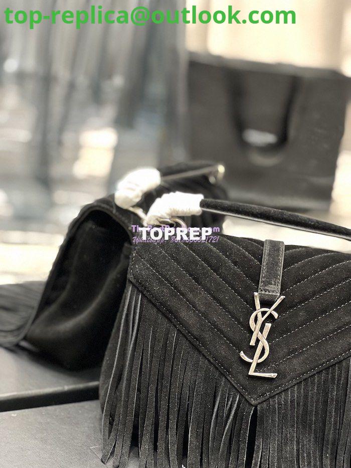 Replica YSL Saint Laurent College Medium Chain Bag In Light Suede With Fringes 531705 Black 5 Replica YSL Saint Laurent College Medium Chain Bag In Light Suede With Fringes 531705 Black 5