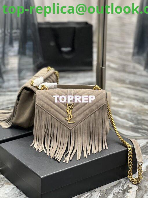 Replica YSL Saint Laurent College Medium Chain Bag In Light Suede With Fringes 531705 Dusty Grey