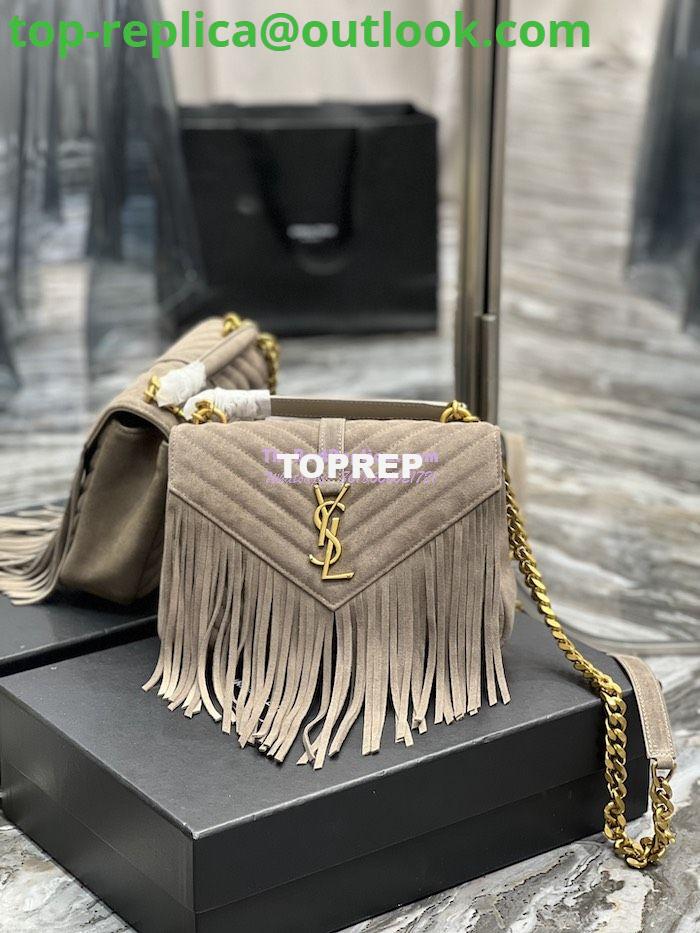 Replica YSL Saint Laurent College Medium Chain Bag In Light Suede With Fringes 531705 Dusty Grey Replica YSL Saint Laurent College Medium Chain Bag In Light Suede With Fringes 531705 Dusty Grey