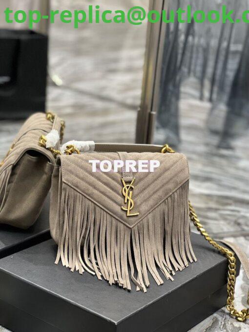 Replica YSL Saint Laurent College Medium Chain Bag In Light Suede With Fringes 531705 Dusty Grey 2