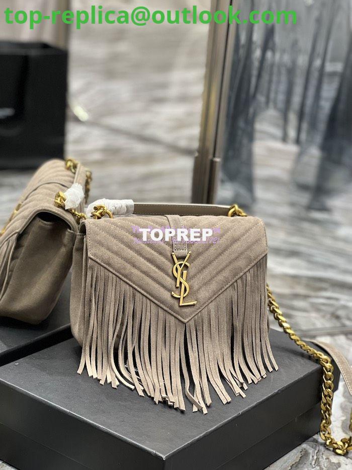 Replica YSL Saint Laurent College Medium Chain Bag In Light Suede With Fringes 531705 Dusty Grey 2 Replica YSL Saint Laurent College Medium Chain Bag In Light Suede With Fringes 531705 Dusty Grey 2
