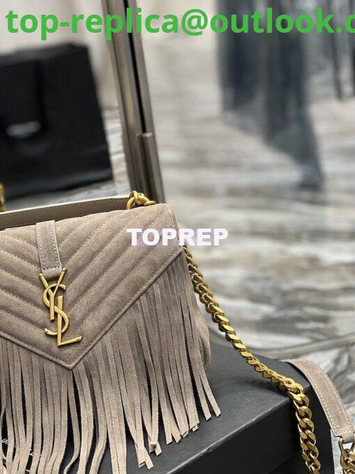 Replica YSL Saint Laurent College Medium Chain Bag In Light Suede With Fringes 531705 Dusty Grey 4