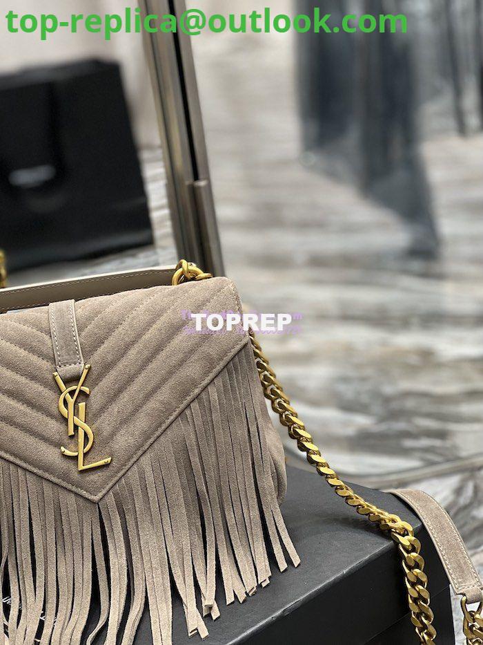 Replica YSL Saint Laurent College Medium Chain Bag In Light Suede With Fringes 531705 Dusty Grey 4 Replica YSL Saint Laurent College Medium Chain Bag In Light Suede With Fringes 531705 Dusty Grey 4