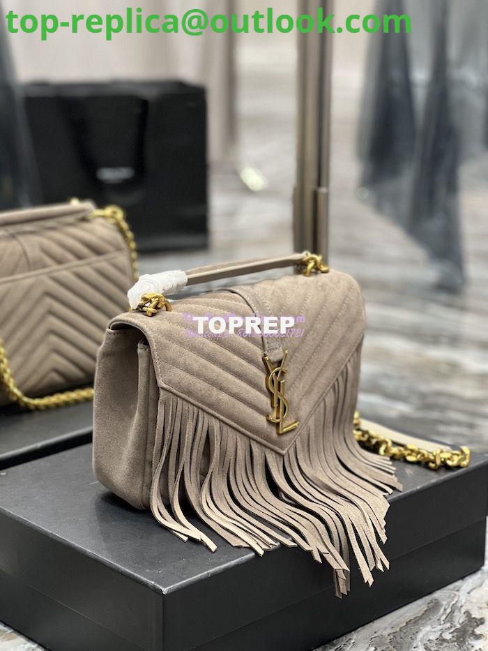 Replica YSL Saint Laurent College Medium Chain Bag In Light Suede With Fringes 531705 Dusty Grey 5 Replica YSL Saint Laurent College Medium Chain Bag In Light Suede With Fringes 531705 Dusty Grey 5