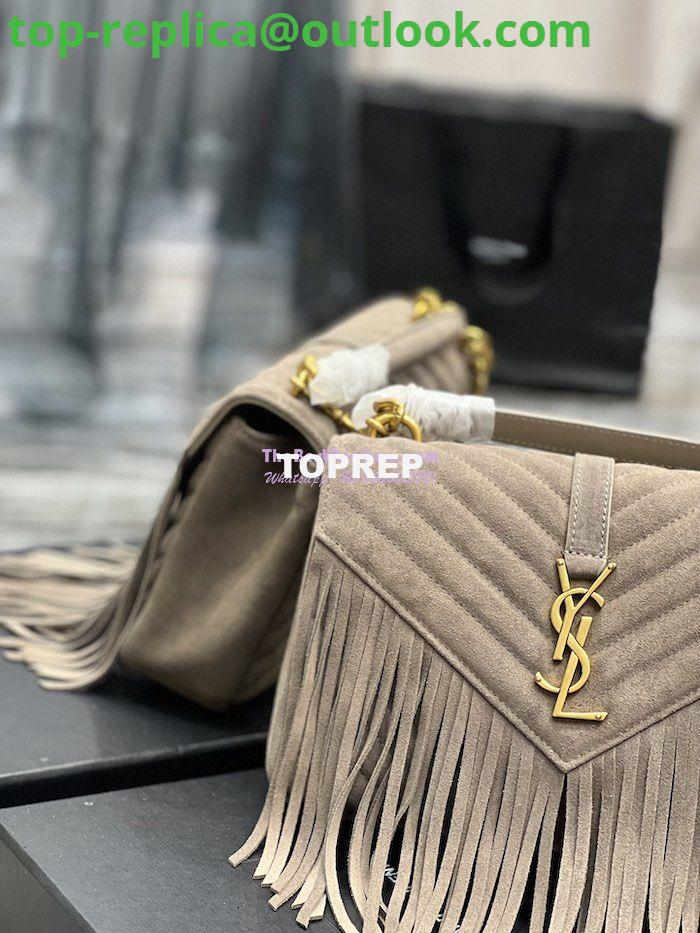 Replica YSL Saint Laurent College Medium Chain Bag In Light Suede With Fringes 531705 Dusty Grey 6 Replica YSL Saint Laurent College Medium Chain Bag In Light Suede With Fringes 531705 Dusty Grey 6