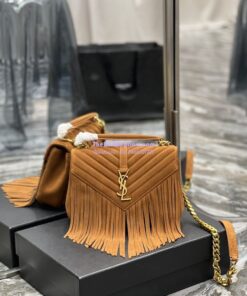 Replica YSL Saint Laurent College Medium Chain Bag In Light Suede With Fringes 531705 Cinnamon