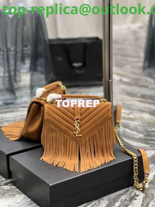 Replica YSL Saint Laurent College Medium Chain Bag In Light Suede With Fringes 531705 Cinnamon