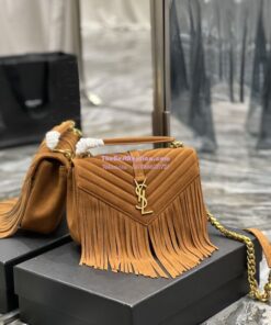 Replica YSL Saint Laurent College Medium Chain Bag In Light Suede With Fringes 531705 Cinnamon 2