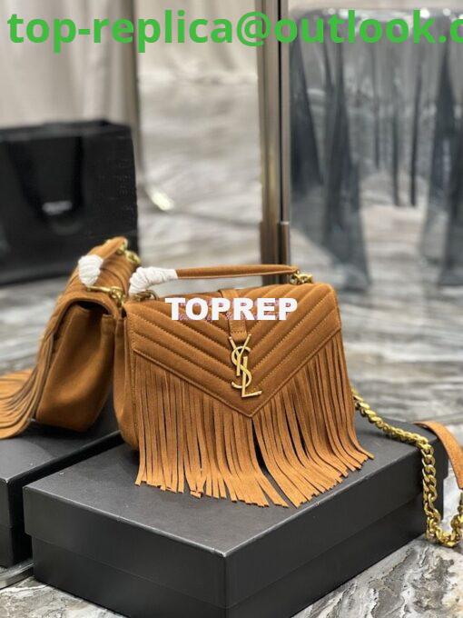 Replica YSL Saint Laurent College Medium Chain Bag In Light Suede With Fringes 531705 Cinnamon 2