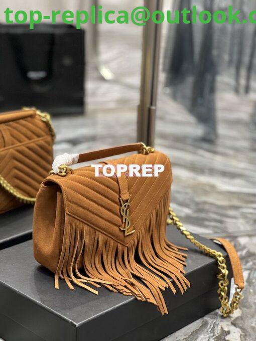 Replica YSL Saint Laurent College Medium Chain Bag In Light Suede With Fringes 531705 Cinnamon 3