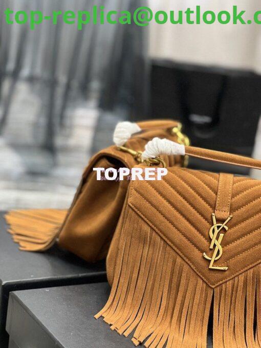 Replica YSL Saint Laurent College Medium Chain Bag In Light Suede With Fringes 531705 Cinnamon 6