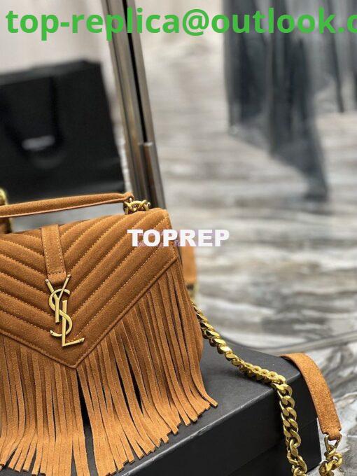 Replica YSL Saint Laurent College Medium Chain Bag In Light Suede With Fringes 531705 Cinnamon 7