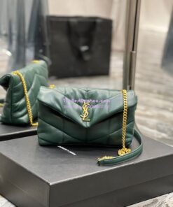 Replica YSL Saint Laurent Mini Loulou Puffer Toy Bag In Quilted Lambskin Dark Green