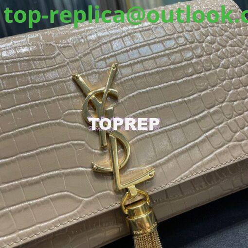 Replica YSL Classic Medium Kate Monogram Saint Laurent Tassel Satchel In Beige Crocodile Embossed Shiny Leather 354119 6