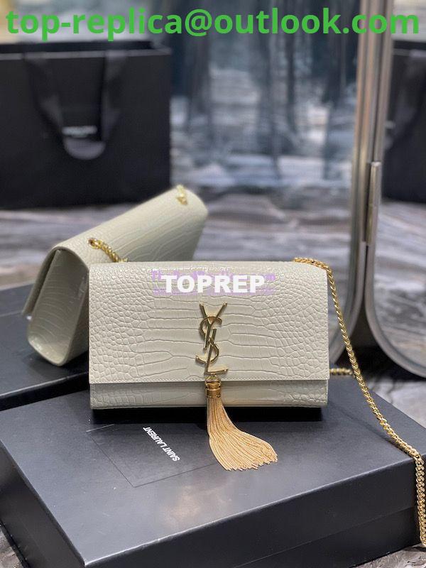 Replica YSL Classic Medium Kate Monogram Saint Laurent Tassel Satchel In Blanc Crocodile Embossed Shiny Leather 354119 Replica YSL Classic Medium Kate Monogram Saint Laurent Tassel Satchel In Blanc Crocodile Embossed Shiny Leather 354119