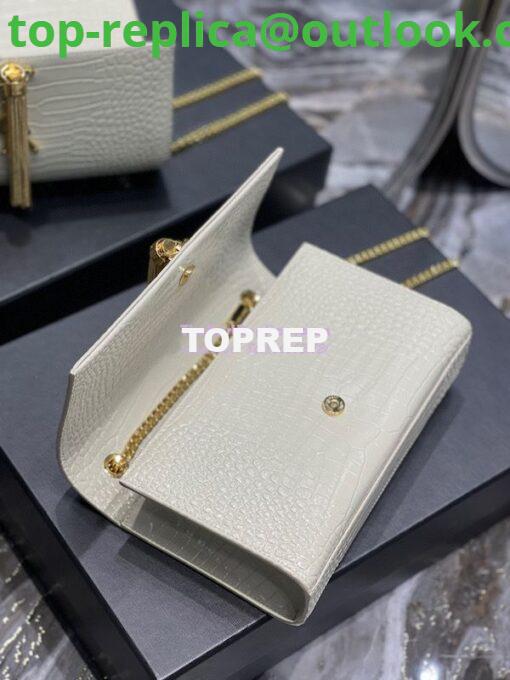 Replica YSL Classic Medium Kate Monogram Saint Laurent Tassel Satchel In Blanc Crocodile Embossed Shiny Leather 354119 7