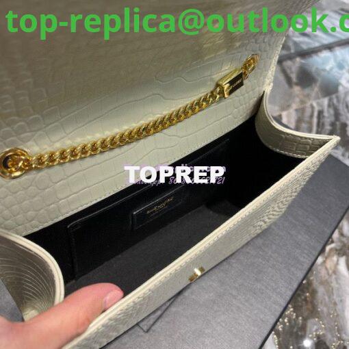 Replica YSL Classic Medium Kate Monogram Saint Laurent Tassel Satchel In Blanc Crocodile Embossed Shiny Leather 354119 8