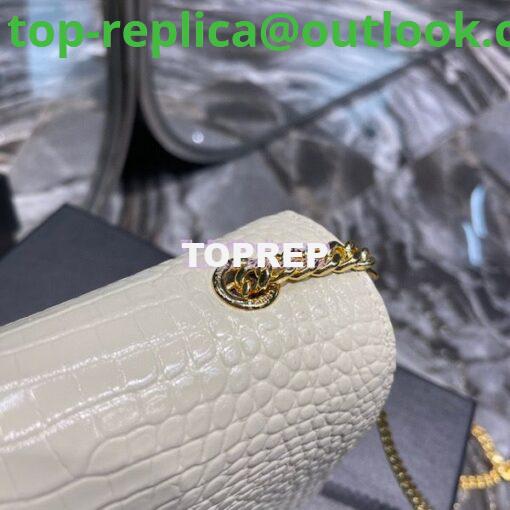 Replica YSL Classic Medium Kate Monogram Saint Laurent Tassel Satchel In Blanc Crocodile Embossed Shiny Leather 354119 10