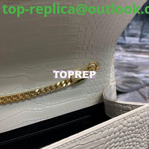 Replica YSL Classic Medium Kate Monogram Saint Laurent Tassel Satchel In Blanc Crocodile Embossed Shiny Leather 354119 12