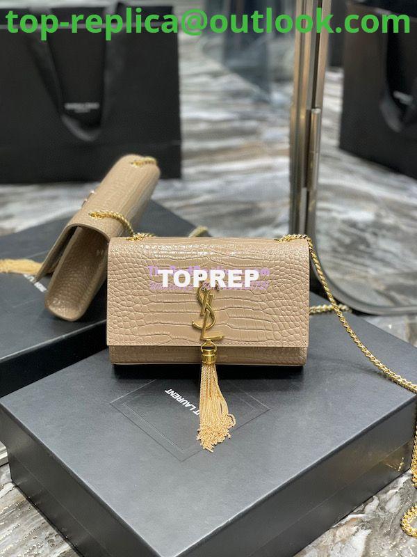 Replica YSL Saint Laurent Kate Chain Wallet With Tassel In Crocodile-embossed Shiny Leather 452159 Beige Replica YSL Saint Laurent Kate Chain Wallet With Tassel In Crocodile-embossed Shiny Leather 452159 Beige