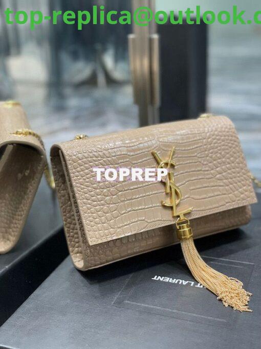 Replica YSL Saint Laurent Kate Chain Wallet With Tassel In Crocodile-embossed Shiny Leather 452159 Beige 3