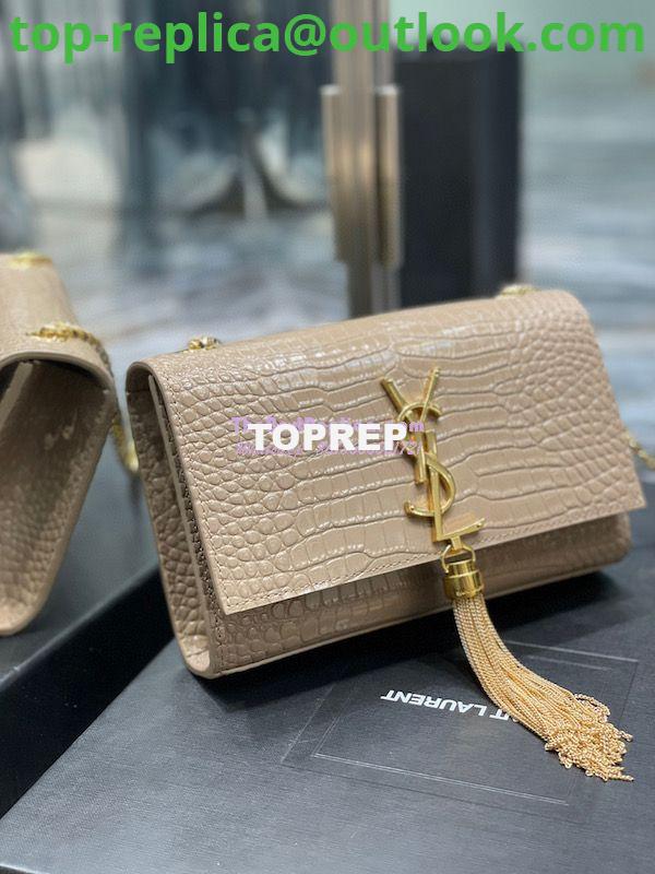 Replica YSL Saint Laurent Kate Chain Wallet With Tassel In Crocodile-embossed Shiny Leather 452159 Beige 3 Replica YSL Saint Laurent Kate Chain Wallet With Tassel In Crocodile-embossed Shiny Leather 452159 Beige 3