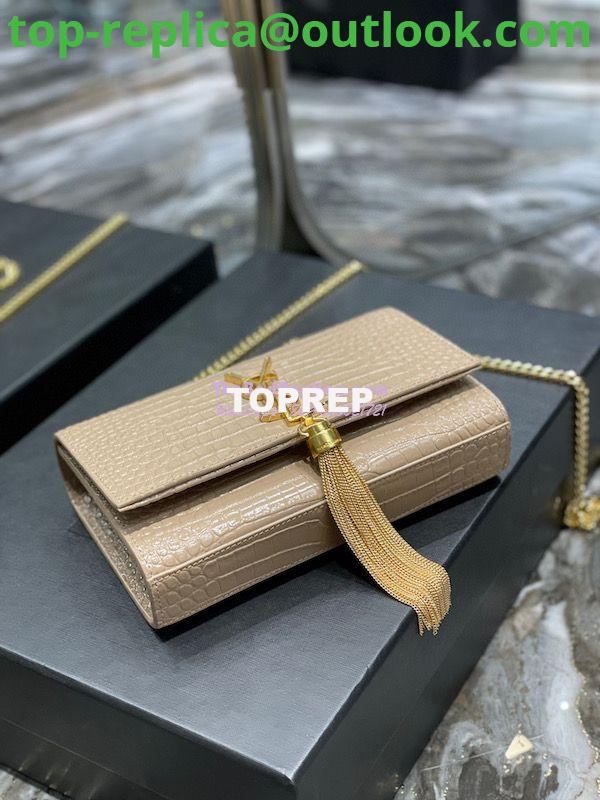 Replica YSL Saint Laurent Kate Chain Wallet With Tassel In Crocodile-embossed Shiny Leather 452159 Beige 6 Replica YSL Saint Laurent Kate Chain Wallet With Tassel In Crocodile-embossed Shiny Leather 452159 Beige 6