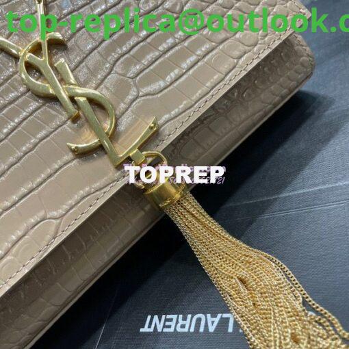 Replica YSL Saint Laurent Kate Chain Wallet With Tassel In Crocodile-embossed Shiny Leather 452159 Beige 8