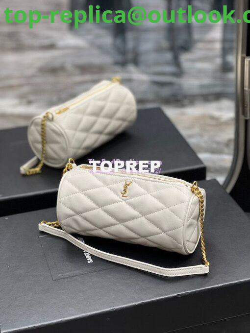 Replica YSL Saint Laurent Sade Mini Tube Bag In Quilted Lambskin 699703 White 3