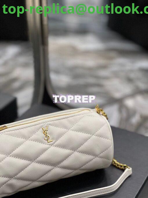 Replica YSL Saint Laurent Sade Mini Tube Bag In Quilted Lambskin 699703 White 6