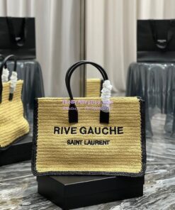 Replica YSL Saint Laurent Rive Gauche Tote Bag In Raffia And Leather 685742 Replica YSL Saint Laurent Rive Gauche Tote Bag In Raffia And Leather 685742