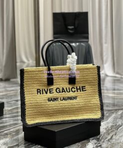 Replica YSL Saint Laurent Rive Gauche Tote Bag In Raffia And Leather 685742 2 Replica YSL Saint Laurent Rive Gauche Tote Bag In Raffia And Leather 685742 2