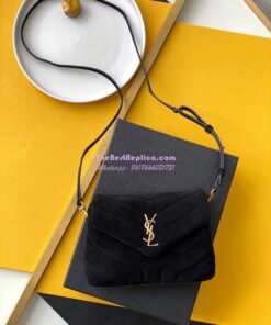 Replica YSL Saint Laurent Loulou Toy Bag In Suede And Quilted Leather 678401 Black