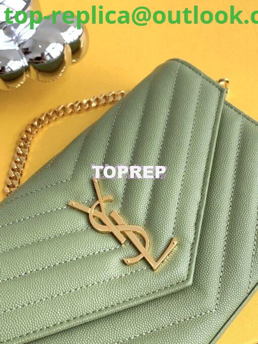 Replica YSL Saint Laurent Monogram Chain Wallet Grain De Poudre Textured Matelasse Leather Pistache 2