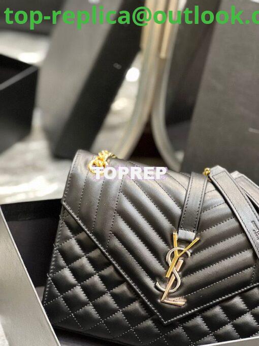 Replica Saint Laurent YSL Envelope Medium Bag In Supple Matelassé Leather 600185 Black Tri-Tone Logo 4