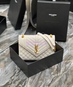 Replica Saint Laurent YSL Envelope Medium Bag In Supple Matelassé Leather 600185 Blanc