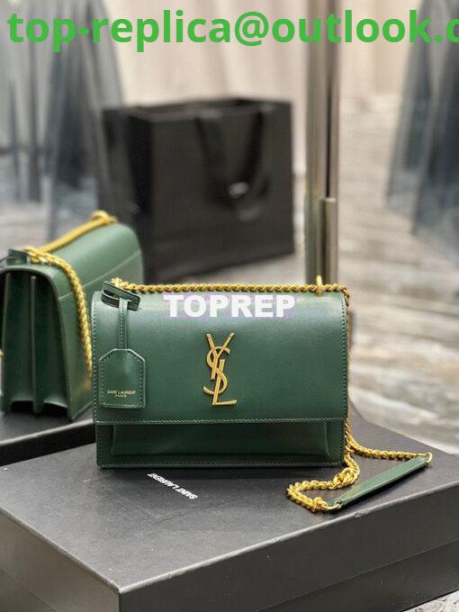 Replica YSL Saint Laurent Medium Sunset Monogram in Smooth Leather 442906 Vert Fonce