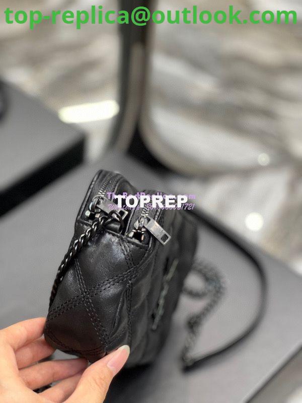 Replica Saint Laurent YSL Becky Double-Zip Pouch in Quilted Lambskin 608941 All Black 6 Replica Saint Laurent YSL Becky Double-Zip Pouch in Quilted Lambskin 608941 All Black 6