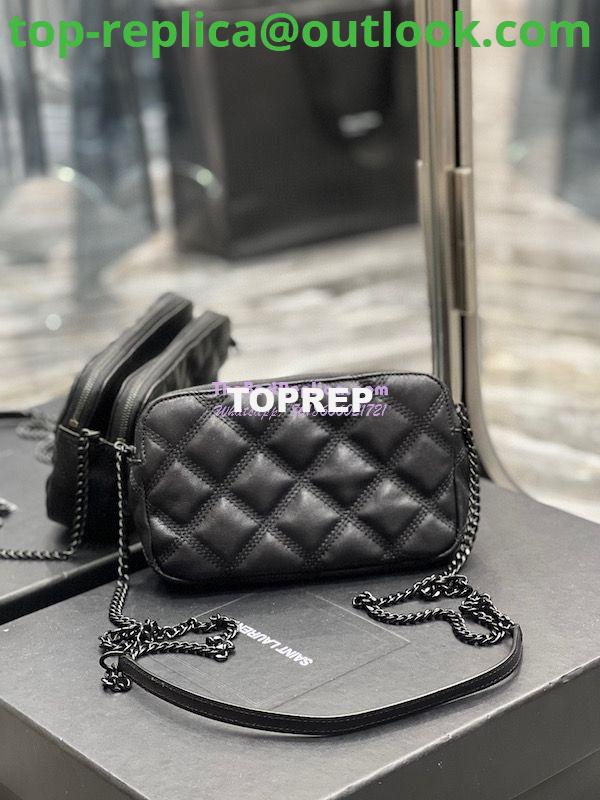 Replica Saint Laurent YSL Becky Double-Zip Pouch in Quilted Lambskin 608941 All Black 7 Replica Saint Laurent YSL Becky Double-Zip Pouch in Quilted Lambskin 608941 All Black 7