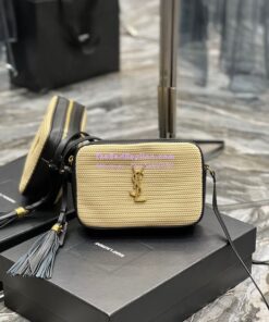 Replica YSL Saint Laurent Lou Camera Bag In Raffia And Smooth Leather 6125429 Natural