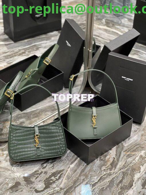 Replica YSL Saint Laurent Le 5 à 7 hobo bag in Vert Fonce in Crocodile-embossed Leather