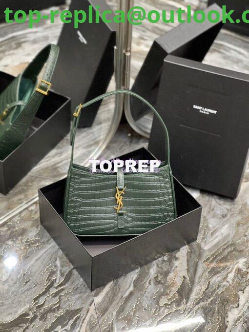 Replica YSL Saint Laurent Le 5 à 7 hobo bag in Vert Fonce in Crocodile-embossed Leather 2