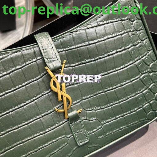 Replica YSL Saint Laurent Le 5 à 7 hobo bag in Vert Fonce in Crocodile-embossed Leather 6