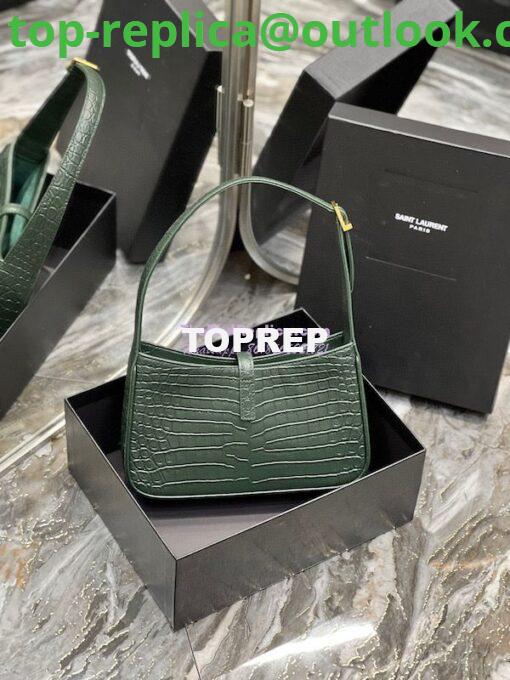 Replica YSL Saint Laurent Le 5 à 7 hobo bag in Vert Fonce in Crocodile-embossed Leather 7