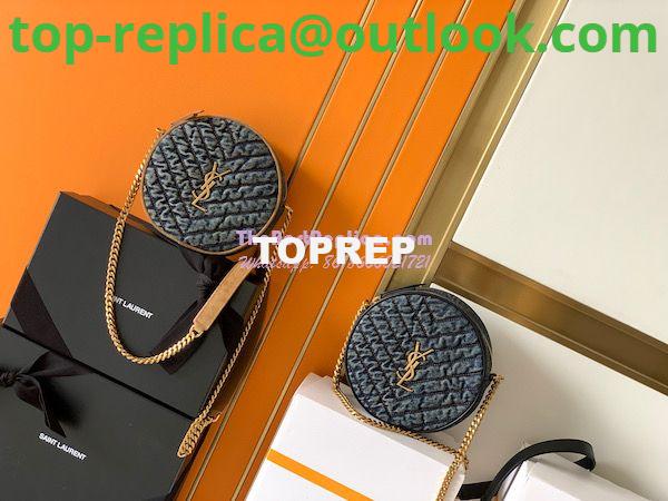 Replica YSL Saint Laurent Vinyle Round Camera Bag In Chevron-quilted Denim And Suede 6104362 Replica YSL Saint Laurent Vinyle Round Camera Bag In Chevron-quilted Denim And Suede 6104362
