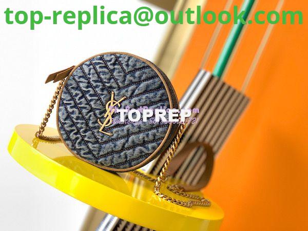 Replica YSL Saint Laurent Vinyle Round Camera Bag In Chevron-quilted Denim And Suede 6104362 2 Replica YSL Saint Laurent Vinyle Round Camera Bag In Chevron-quilted Denim And Suede 6104362 2