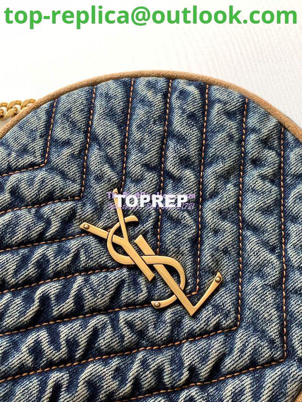 Replica YSL Saint Laurent Vinyle Round Camera Bag In Chevron-quilted Denim And Suede 6104362 4 Replica YSL Saint Laurent Vinyle Round Camera Bag In Chevron-quilted Denim And Suede 6104362 4