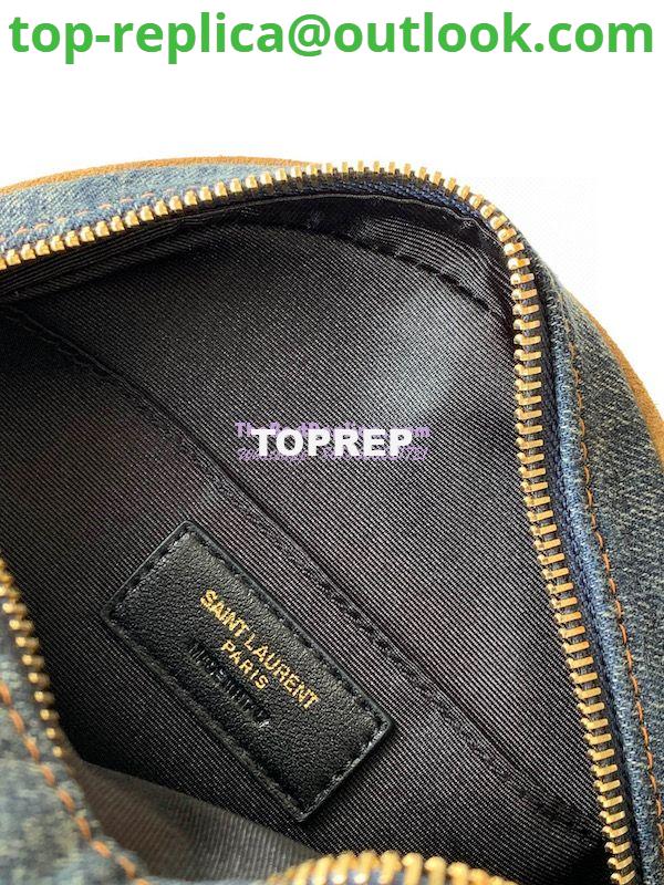 Replica YSL Saint Laurent Vinyle Round Camera Bag In Chevron-quilted Denim And Suede 6104362 7 Replica YSL Saint Laurent Vinyle Round Camera Bag In Chevron-quilted Denim And Suede 6104362 7