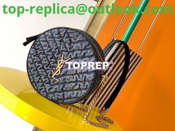 Replica YSL Saint Laurent Vinyle Round Camera Bag In Chevron-quilted Denim And Suede 6104362 10 Replica YSL Saint Laurent Vinyle Round Camera Bag In Chevron-quilted Denim And Suede 6104362 10