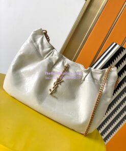 Replica YSL Saint Laurent PacPac Ruched Leather Hobo Bag 681632 White